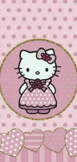 Cute cartoon cat with pink polka dots wallpaper.