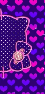 Cute polka dot heart wallpaper with purple background and pink details.