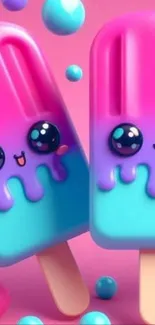Cute cartoon popsicles with smiling faces.