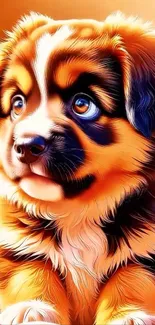 Adorable fluffy puppy digital art wallpaper with vibrant colors.