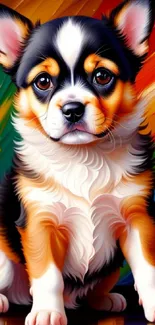 Cute puppy artwork with colorful background.