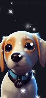 Cute digital art of a small puppy on a dark background.