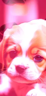 Adorable puppy with pink glow, perfect for mobile wallpaper.