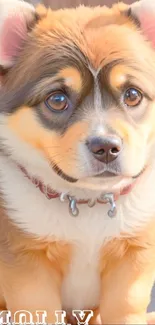 Cute puppy with fluffy ears in warm shades of brown.