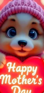 Cute cartoon puppy holding Happy Mother's Day heart.
