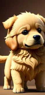 Cute cartoon puppy with fluffy golden brown fur in a cozy pose.