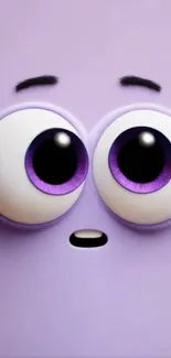 Cartoon character with big purple eyes on a lavender background.