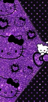 Cute purple glitter wallpaper with cat designs.