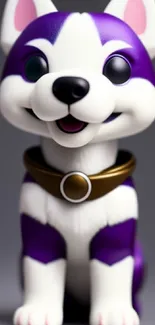 Cute animated purple husky dog with a collar, perfect for phone wallpaper.