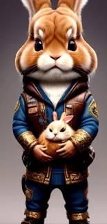 Adorable rabbits in jackets mobile wallpaper, perfect for animal lovers.