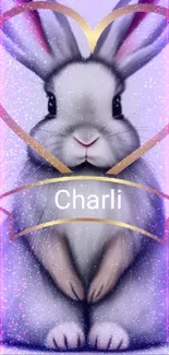 Cute rabbit with golden heart frame mobile wallpaper.