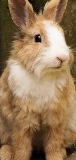 Cute light brown bunny sitting outdoors.