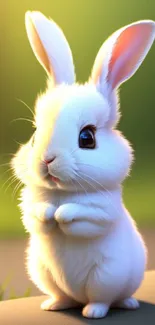 Adorable fluffy rabbit with glowing fur on a green backdrop.