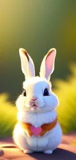 Cute fluffy rabbit in green meadow wallpaper.