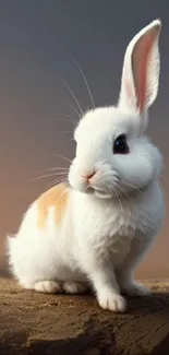 Cute white rabbit perched on a textured rock with a gradient background.