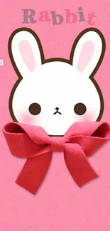 Pink wallpaper with cute rabbit and bow design.