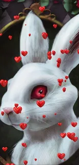 White rabbit with red hearts mobile wallpaper.