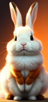 Adorable white rabbit against a warm orange gradient background.