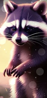 Cute raccoon in sunset background mobile wallpaper.