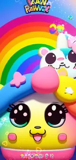 Cute rainbow cartoon wallpaper with colorful characters.