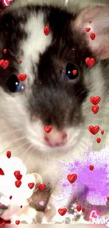 Cute rat with heart design mobile wallpaper.