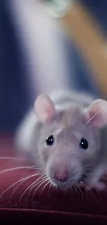 Adorable rat sitting on a maroon sofa, perfect mobile wallpaper.