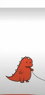 Cute red dinosaur on minimalistic white background wallpaper.