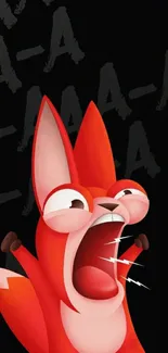 Cartoon red fox expressing emotion with a dark background.