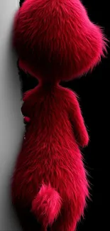 Red furry cartoon character on black background