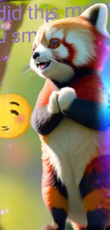 Cute red panda with emoji and vibrant background.