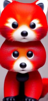 Adorable red panda duo in cartoon style wallpaper for mobile.