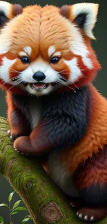 Cute red panda sitting on a branch, perfect for a vibrant phone wallpaper.