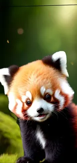 Adorable red panda amidst lush greenery in a vibrant mobile wallpaper.