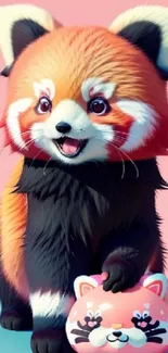 Cute cartoon red panda with playful expression and vibrant colors.