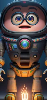 A cute cartoon robot with colorful details on a mobile wallpaper.