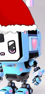 Cute robot with a Santa hat in digital art style.