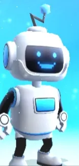 Cute robot on sky blue background for mobile wallpaper.