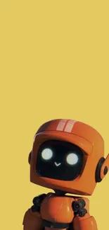 Cute orange robot on yellow background mobile wallpaper.