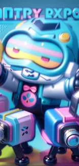 Vibrant cartoon-style robot wallpaper with colorful gadgets.