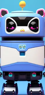 Cute robot wallpaper with light blue background and colorful details.