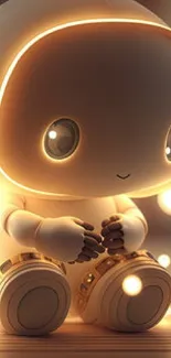 Cute robot surrounded by glowing fairy lights on a cozy background.