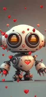 Adorable robot with hearts wallpaper, perfect for mobile screens.