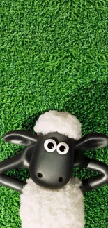 Adorable cartoon sheep relaxing on lush green grass.