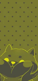 Charming Shiba Inu with olive green polka dot background.