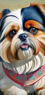 Cute Shih Tzu dog with a colorful bandana illustration.