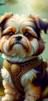 Fantasy art Shih Tzu in a mystical forest setting.