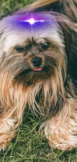 Adorable Shih Tzu with glowing purple effect.