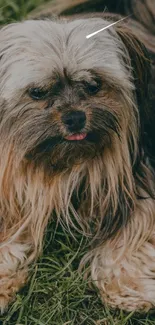 Adorable Shih Tzu dog on grassy field.