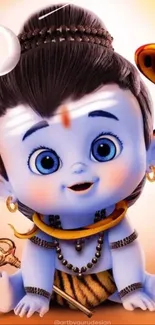 Cute baby Shiva cartoon wallpaper with orange background.