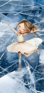 Illustration of a cute girl skating on an icy surface.